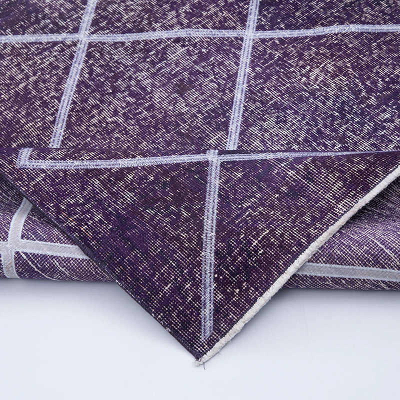 Mor İşlemeli ve Boyalı El Dokuma Vintage Halı - 143 cm x 390 cm - K0038746