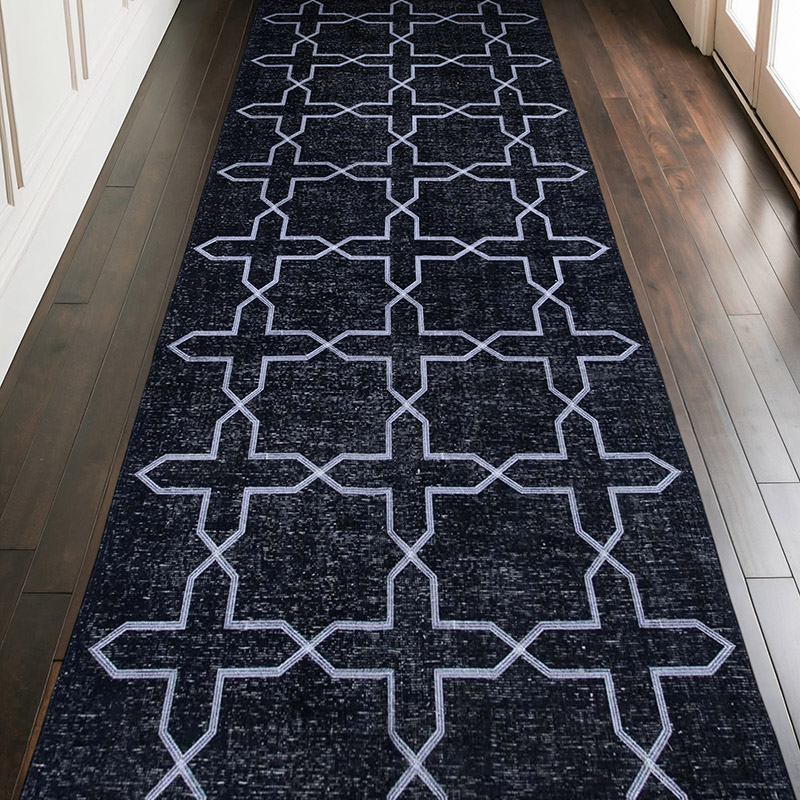 Negro Alfombra Turca bordada sobre teñida vintage - 144 cm x 394 cm - K0038749