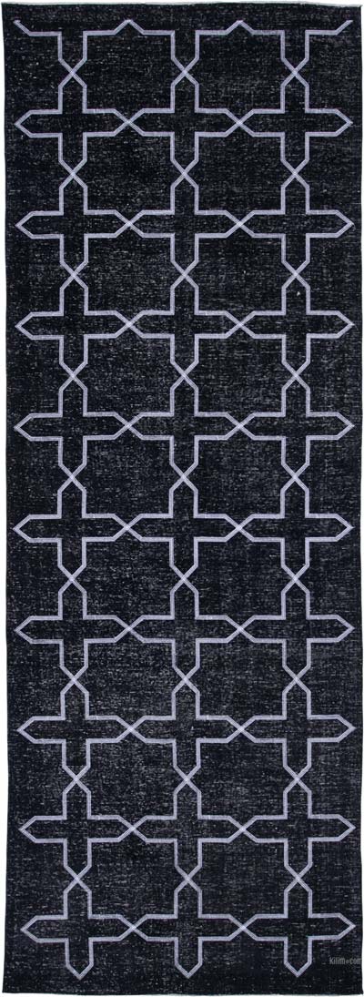 Black Embroidered Over-dyed Turkish Vintage Runner - 4' 9" x 12' 11" (57" x 155")