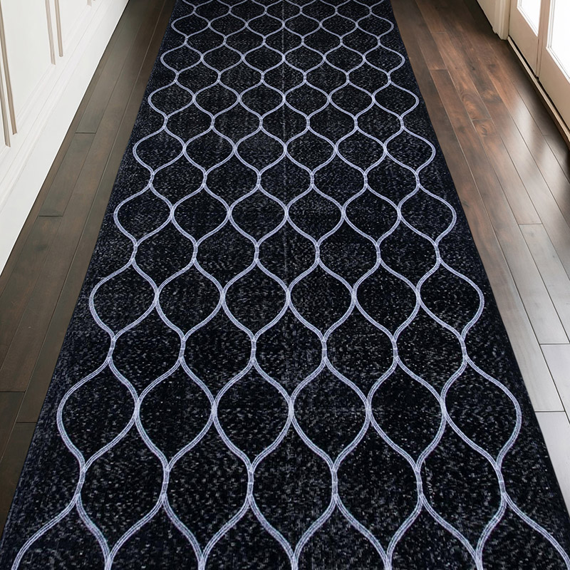 Black Embroidered Over-dyed Turkish Vintage Runner - 4' 9" x 12' 6" (57" x 150") - K0038753