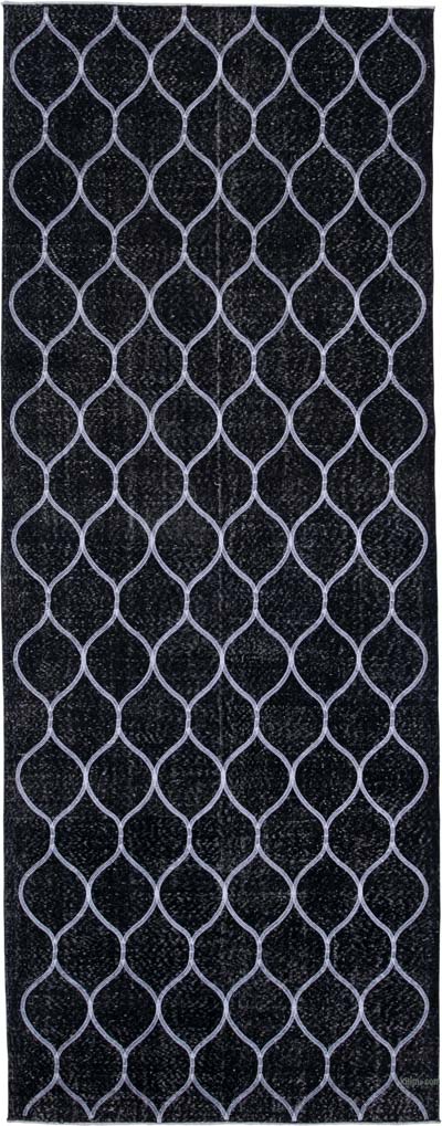 Black Embroidered Over-dyed Turkish Vintage Runner - 4' 9" x 12' 6" (57" x 150")
