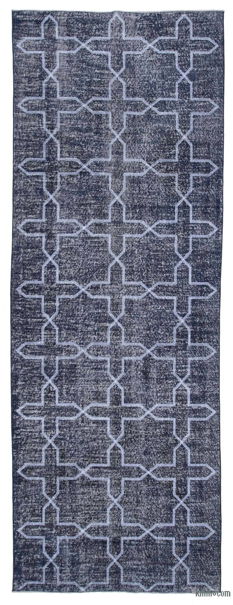 Grey Embroidered Over-dyed Turkish Vintage Runner - 4' 6" x 12' 7" (54" x 151") - K0038754