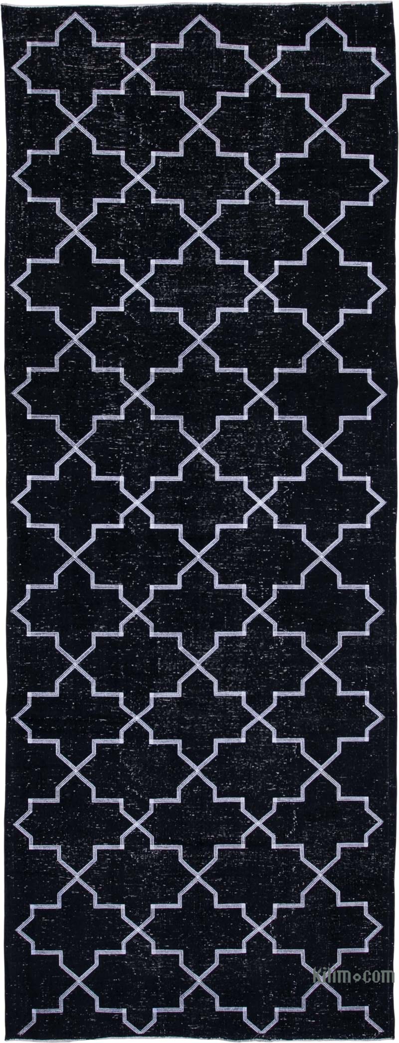 Siyah İşlemeli ve Boyalı El Dokuma Vintage Halı - 143 cm x 386 cm - K0038755