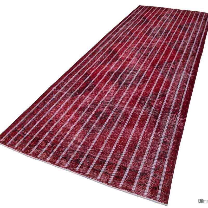 Rojo Alfombra Turca bordada sobre teñida vintage - 140 cm x 396 cm - K0038758