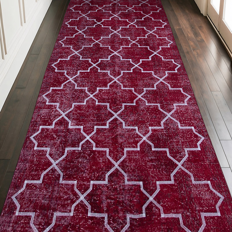 İşlemeli ve Boyalı El Dokuma Vintage Halı - 140 cm x 344 cm - K0038759