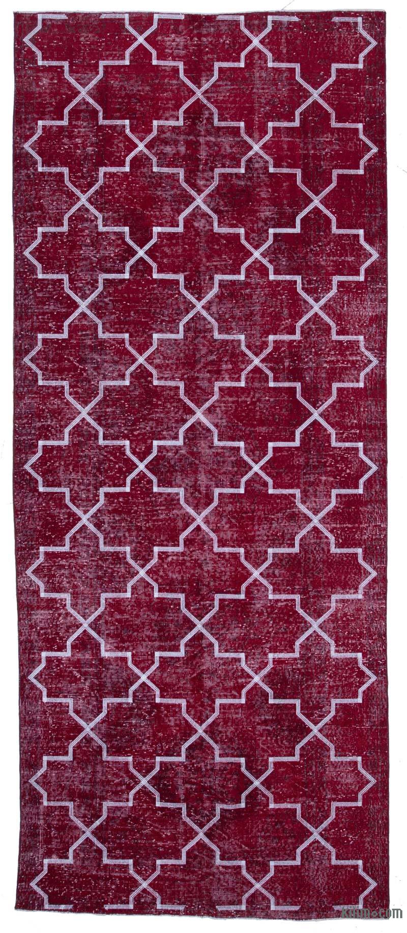 Red Embroidered Over-dyed Turkish Vintage Runner - 4' 7" x 11' 3" (55" x 135") - K0038759