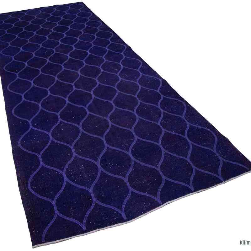 Purple Embroidered Over-dyed Turkish Vintage Runner - 4' 9" x 12' 6" (57" x 150") - K0038760