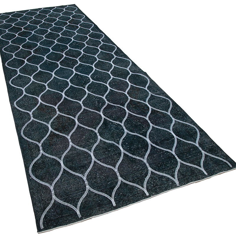 Gri İşlemeli ve Boyalı El Dokuma Vintage Halı - 137 cm x 286 cm - K0038761
