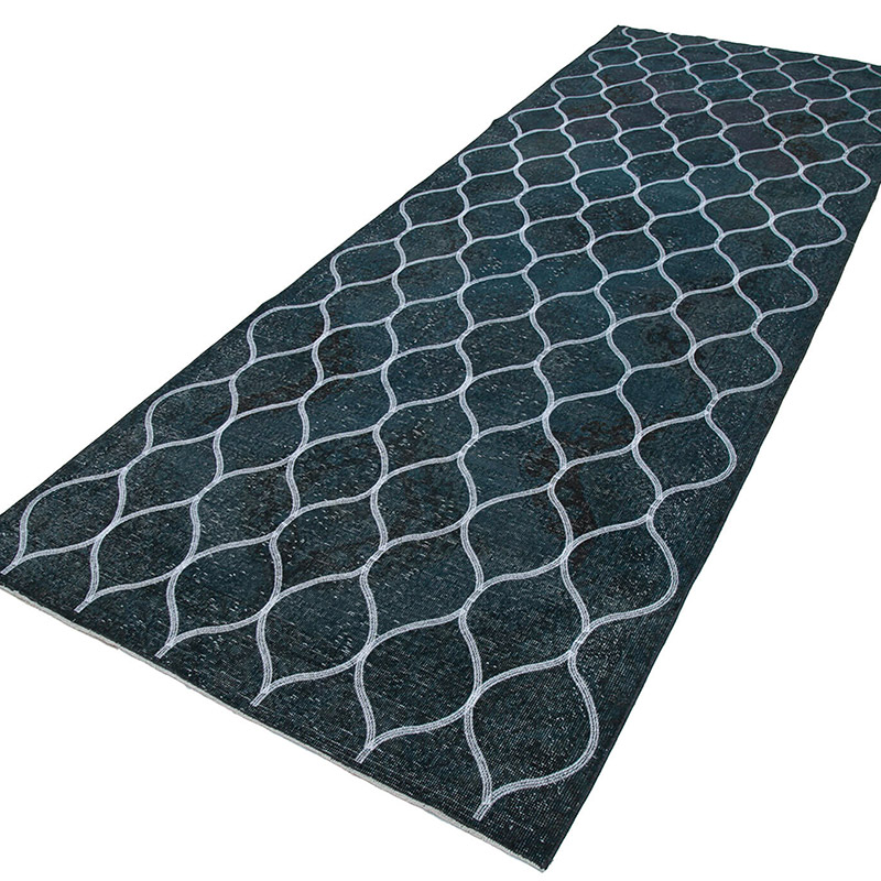 Gri İşlemeli ve Boyalı El Dokuma Vintage Halı - 137 cm x 286 cm - K0038761