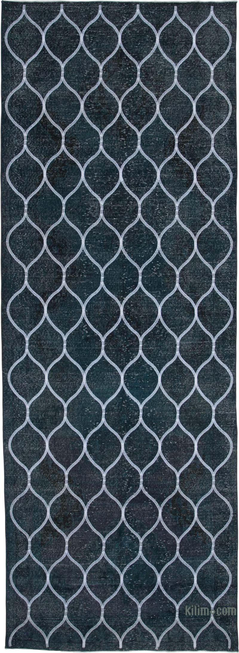Gri İşlemeli ve Boyalı El Dokuma Vintage Halı - 137 cm x 286 cm - K0038761