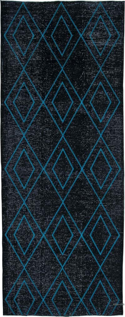 Black Embroidered Over-dyed Turkish Vintage Runner - 4' 10" x 12' 6" (58" x 150")