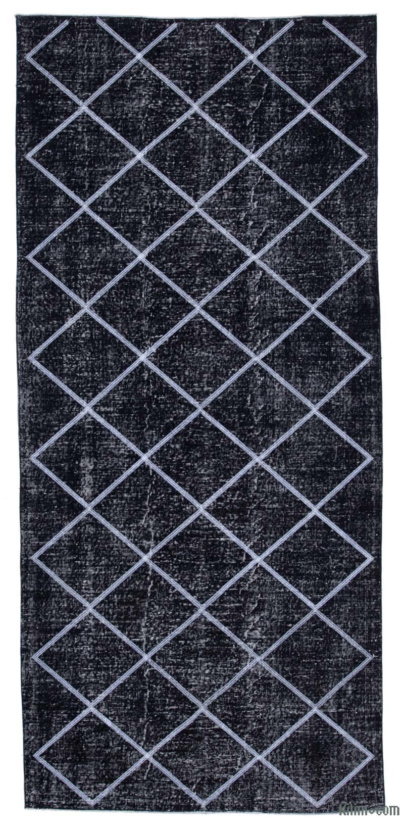 Negro Alfombra Turca bordada sobre teñida vintage - 143 cm x 317 cm - K0038766