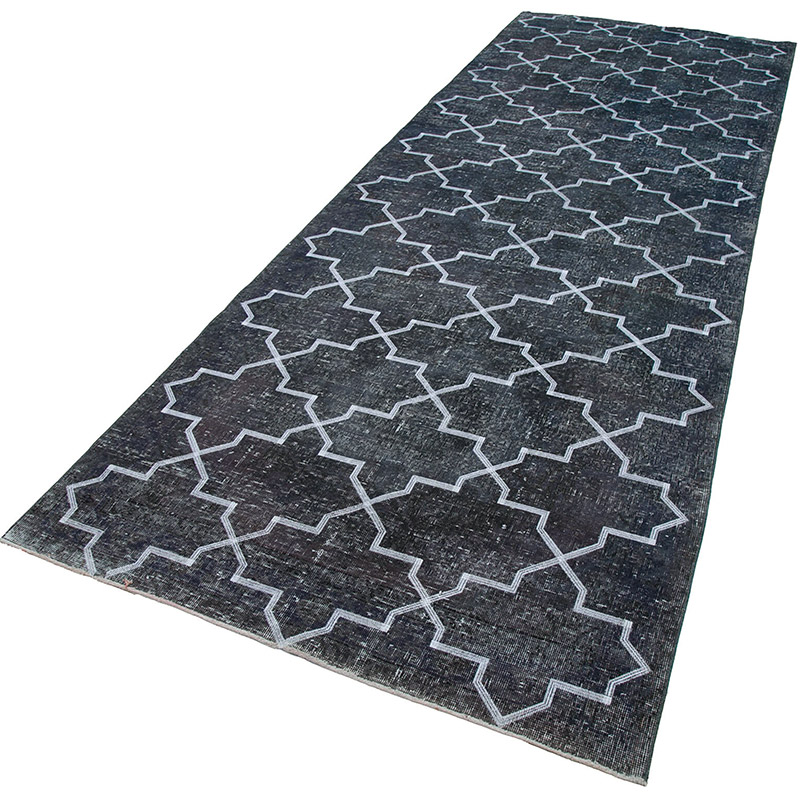 Embroidered Over-dyed Turkish Vintage Runner - 4' 7" x 13'  (55" x 156") - K0038769