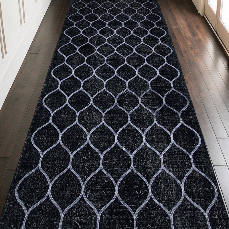Negro Alfombra Turca bordada sobre teñida vintage - 150 cm x 387 cm - K0038770