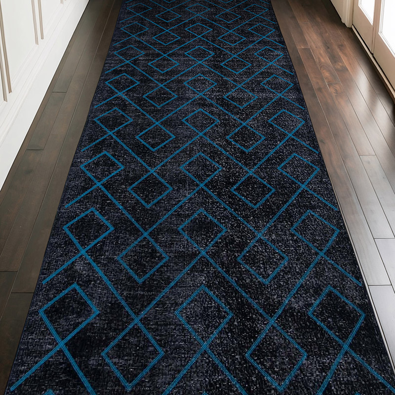 Negro Alfombra Turca bordada sobre teñida vintage - 149 cm x 396 cm - K0038779