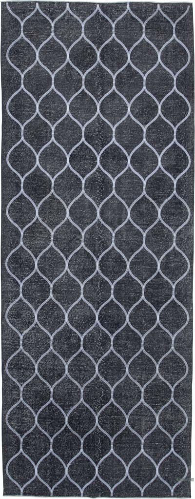 İşlemeli ve Boyalı El Dokuma Vintage Halı - 147 cm x 387 cm