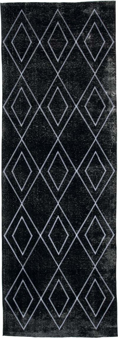 Black Embroidered Over-dyed Turkish Vintage Runner - 4' 8" x 13' 9" (56" x 165")