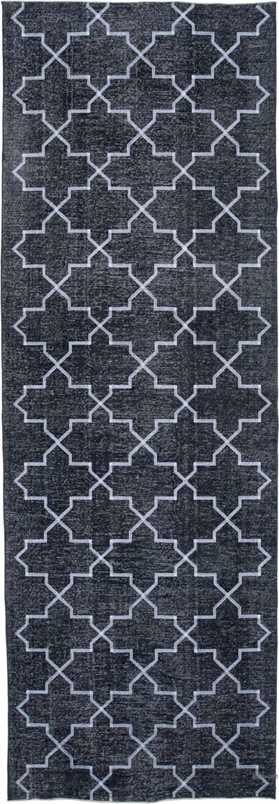 İşlemeli ve Boyalı El Dokuma Vintage Halı - 142 cm x 416 cm