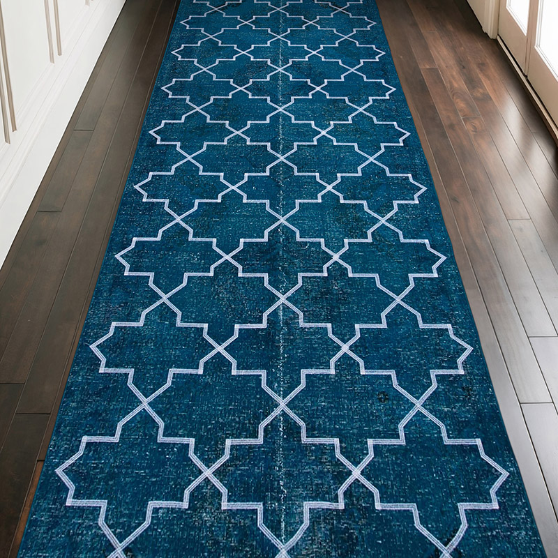 Alfombra Turca bordada sobre teñida vintage - 144 cm x 407 cm - K0038787