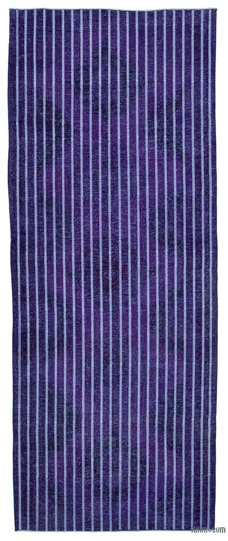 Purple Embroidered Over-dyed Turkish Vintage Runner - 4' 9" x 12' 2" (57" x 146") - K0038790