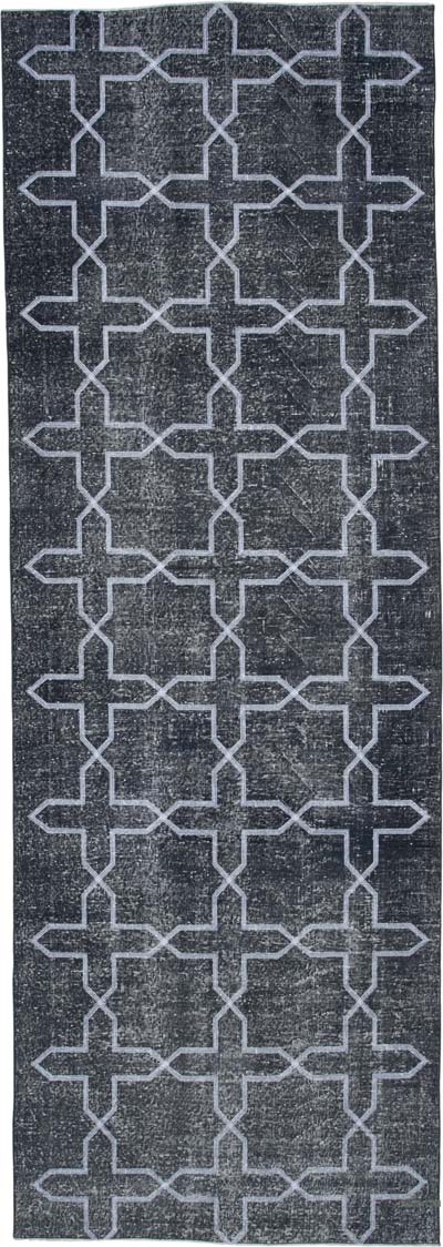 İşlemeli ve Boyalı El Dokuma Vintage Halı - 137 cm x 398 cm
