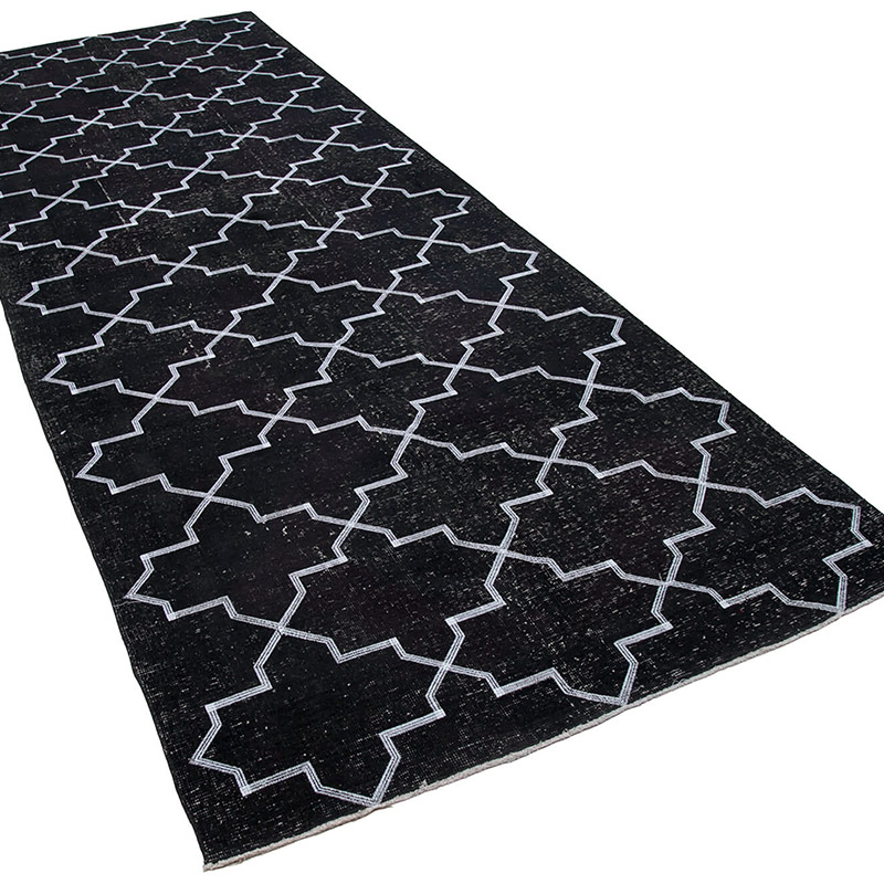 Negro Alfombra Turca bordada sobre teñida vintage - 145 cm x 400 cm - K0038796
