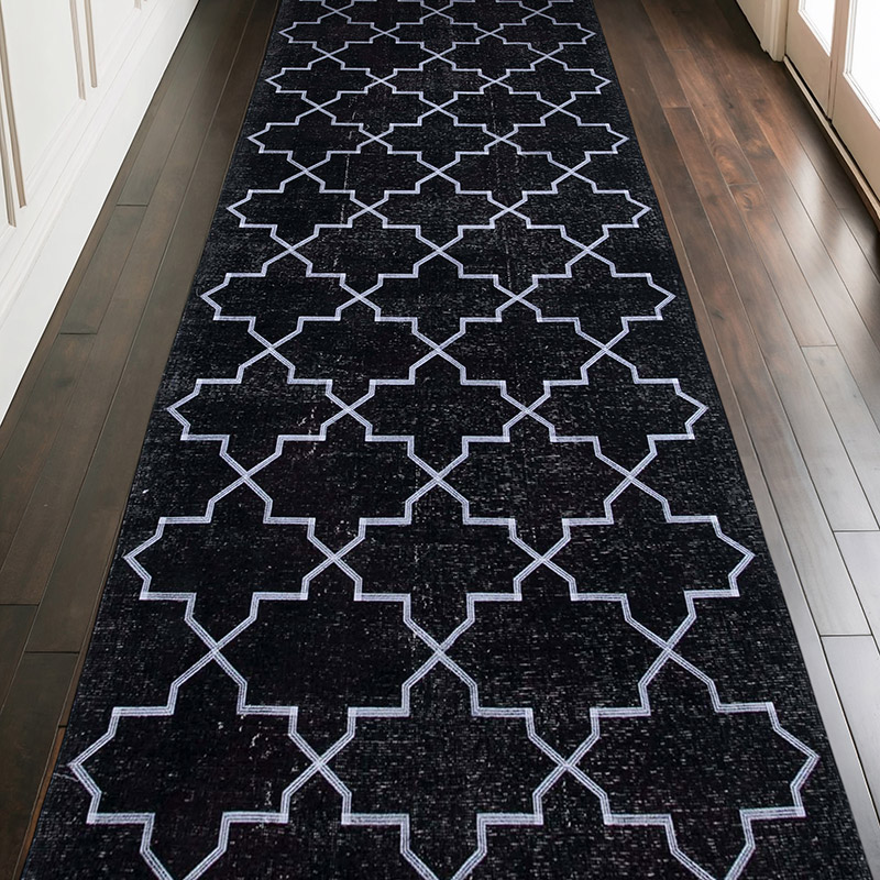 Negro Alfombra Turca bordada sobre teñida vintage - 145 cm x 400 cm - K0038796