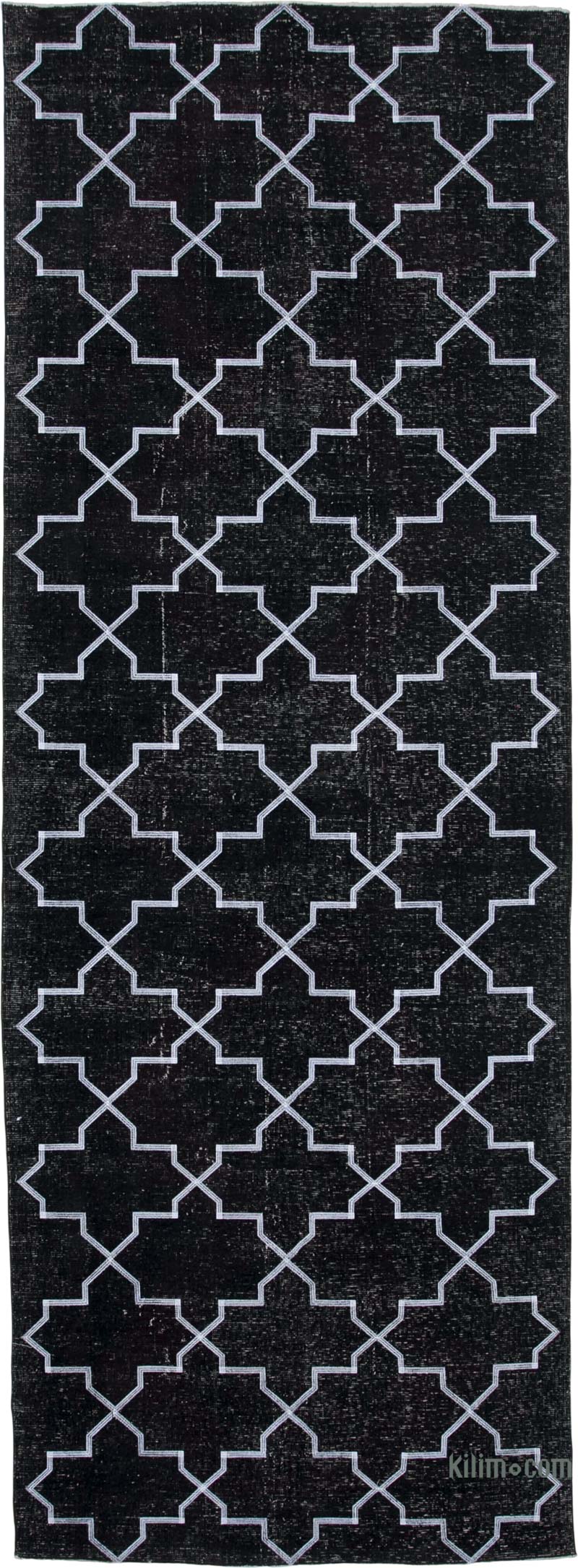 Negro Alfombra Turca bordada sobre teñida vintage - 145 cm x 400 cm - K0038796