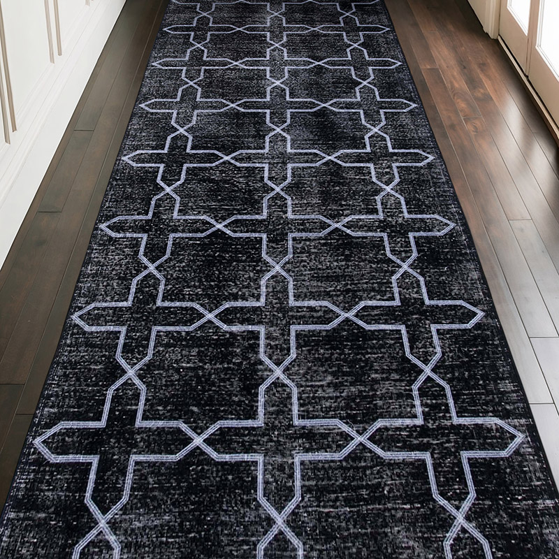 Black Embroidered Over-dyed Turkish Vintage Runner - 4' 10" x 12' 2" (58" x 146") - K0038798