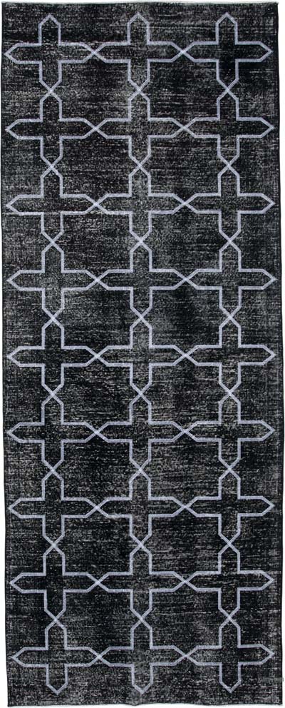 Siyah İşlemeli ve Boyalı El Dokuma Vintage Halı - 148 cm x 371 cm