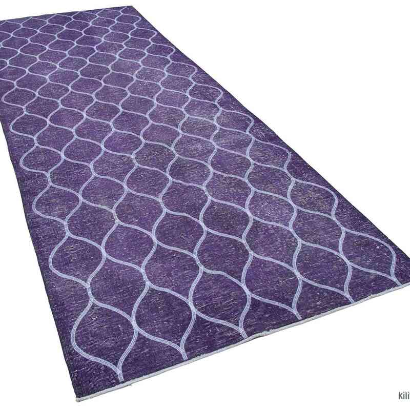 Púrpura Alfombra Turca bordada sobre teñida vintage - 145 cm x 379 cm - K0038800