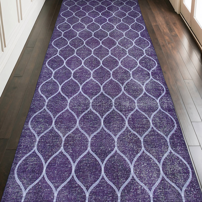 Púrpura Alfombra Turca bordada sobre teñida vintage - 145 cm x 379 cm - K0038800