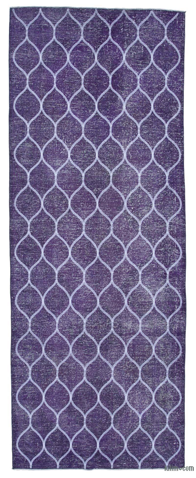 Púrpura Alfombra Turca bordada sobre teñida vintage - 145 cm x 379 cm - K0038800