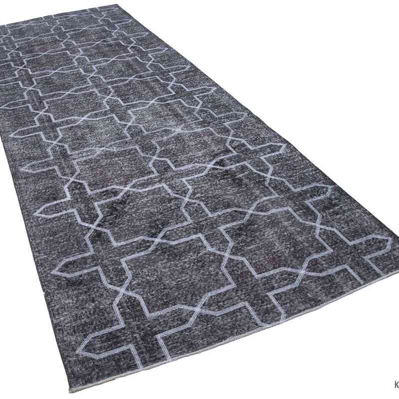 Grey Embroidered Over-dyed Turkish Vintage Runner - 4' 10" x 12' 8" (58" x 152") - K0038801
