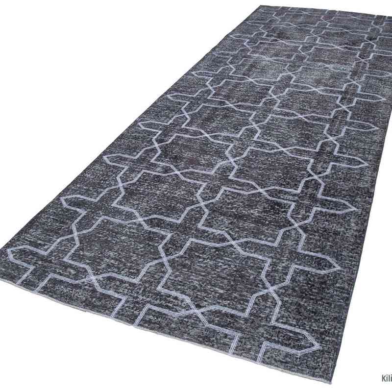 Grey Embroidered Over-dyed Turkish Vintage Runner - 4' 10" x 12' 8" (58" x 152") - K0038801