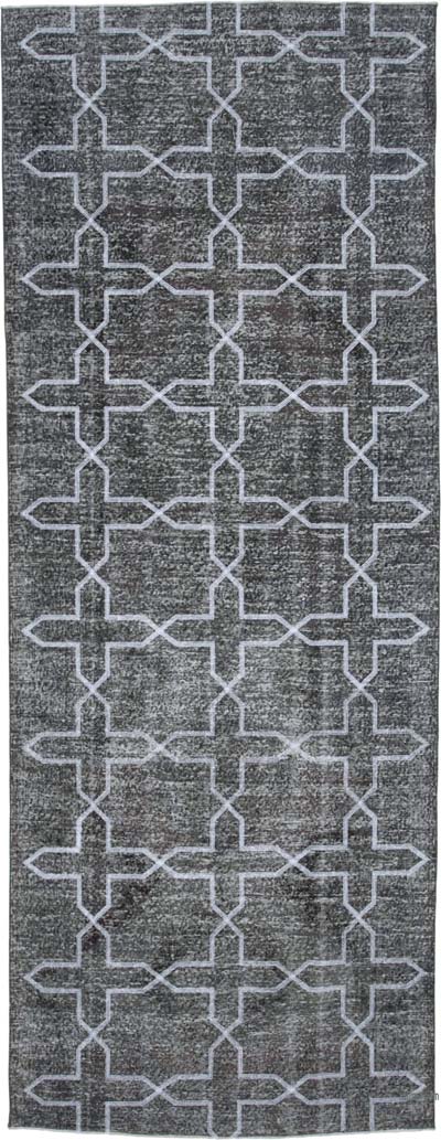 Gray Embroidered Over-dyed Turkish Vintage Runner - 4' 10" x 12' 8" (58" x 152")