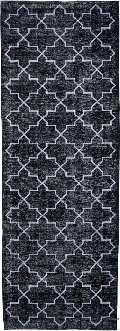 İşlemeli ve Boyalı El Dokuma Vintage Halı - 145 cm x 405 cm