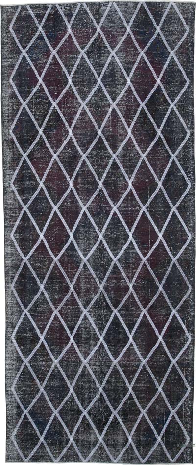 İşlemeli ve Boyalı El Dokuma Vintage Halı - 148 cm x 358 cm