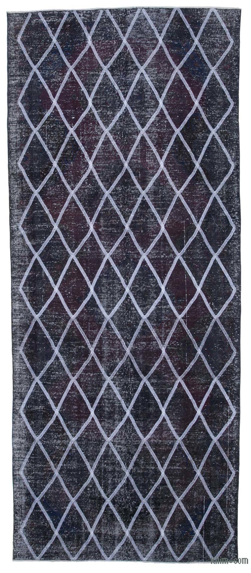 Grey Embroidered Over-dyed Turkish Vintage Runner - 4' 10" x 11' 9" (58" x 141") - K0038805
