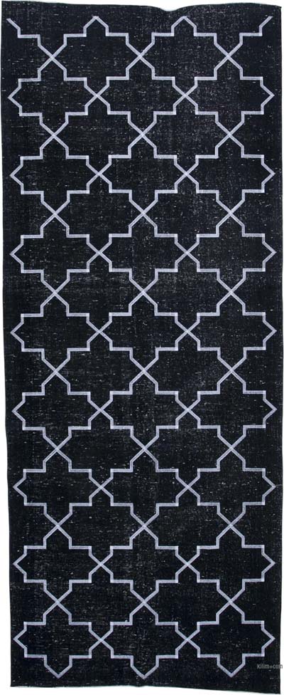 Black Embroidered Over-dyed Turkish Vintage Runner - 4' 8" x 11' 6" (56" x 138")