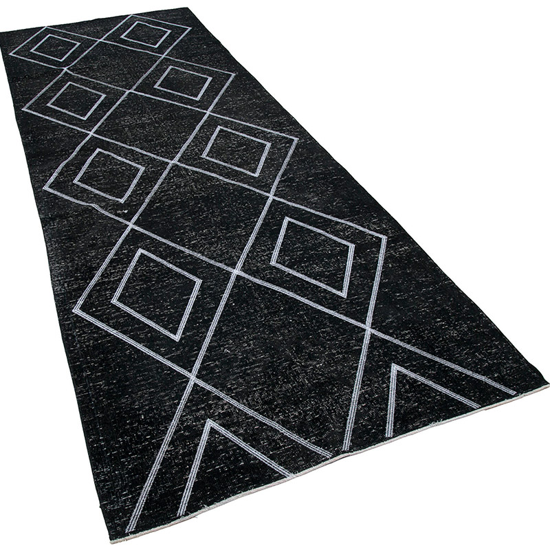 Black Embroidered Over-dyed Turkish Vintage Runner - 4' 3" x 11' 10" (51" x 142") - K0038807