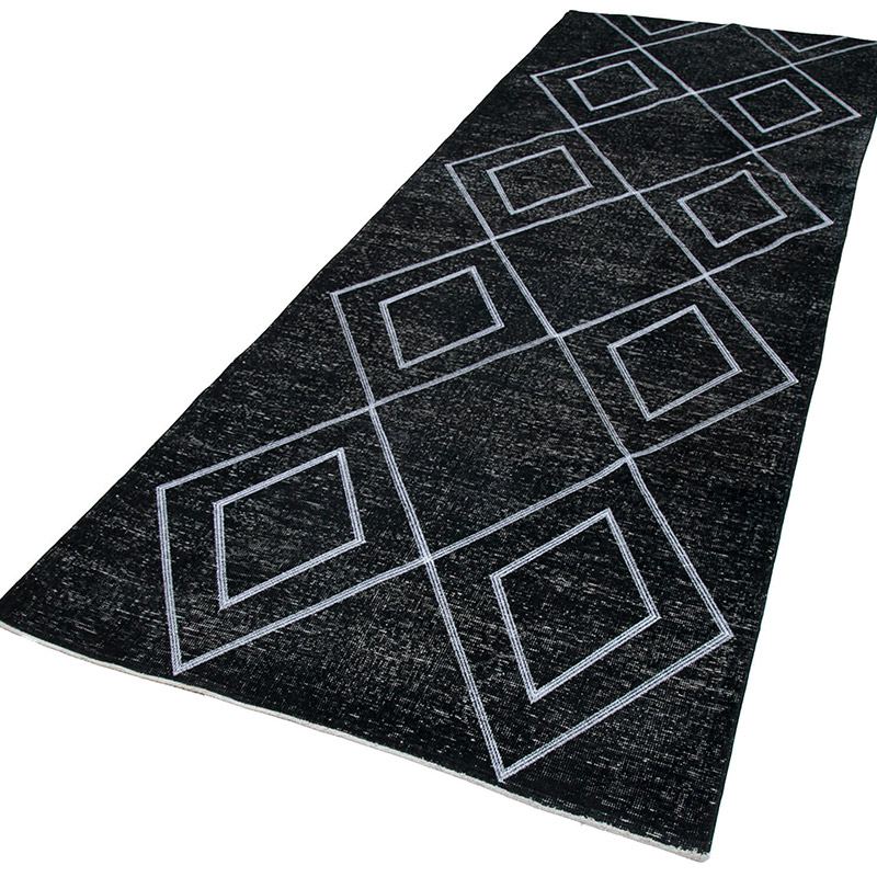 Black Embroidered Over-dyed Turkish Vintage Runner - 4' 3" x 11' 10" (51" x 142") - K0038807