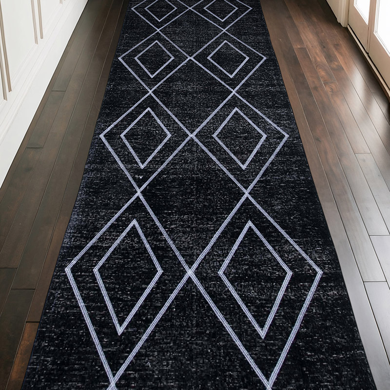 Black Embroidered Over-dyed Turkish Vintage Runner - 4' 3" x 11' 10" (51" x 142") - K0038807