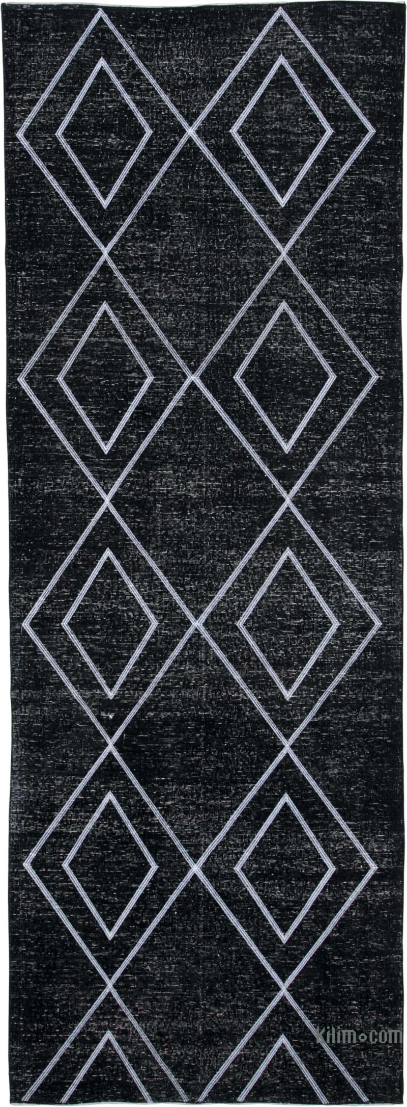 Black Embroidered Over-dyed Turkish Vintage Runner - 4' 3" x 11' 10" (51" x 142") - K0038807