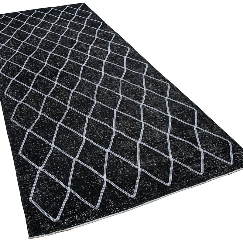 Black Embroidered Over-dyed Turkish Vintage Runner - 4' 9" x 11' 6" (57" x 138") - K0038808