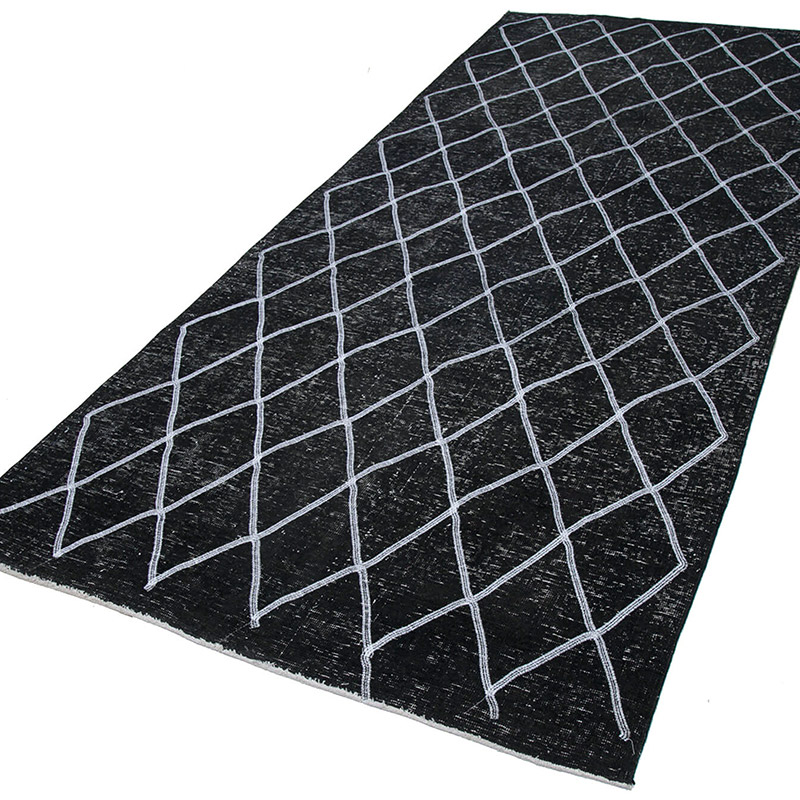 Black Embroidered Over-dyed Turkish Vintage Runner - 4' 9" x 11' 6" (57" x 138") - K0038808
