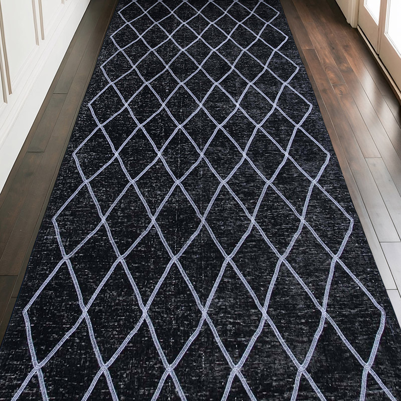 Black Embroidered Over-dyed Turkish Vintage Runner - 4' 9" x 11' 6" (57" x 138") - K0038808