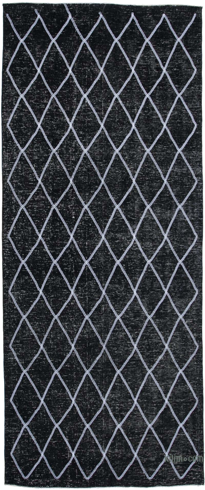 Black Embroidered Over-dyed Turkish Vintage Runner - 4' 9" x 11' 6" (57" x 138") - K0038808