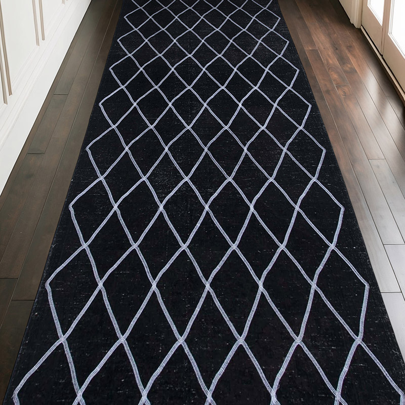 Black Embroidered Over-dyed Turkish Vintage Runner - 4' 10" x 12' 6" (58" x 150") - K0038809