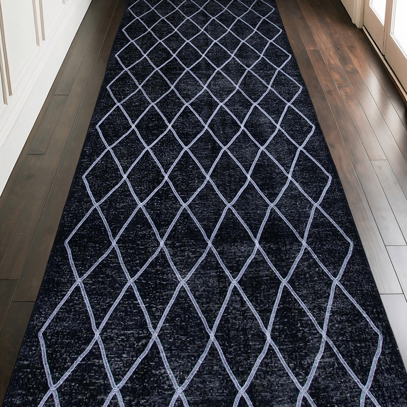 Black Embroidered Over-dyed Turkish Vintage Runner - 4' 9" x 12' 9" (57" x 153") - K0038810